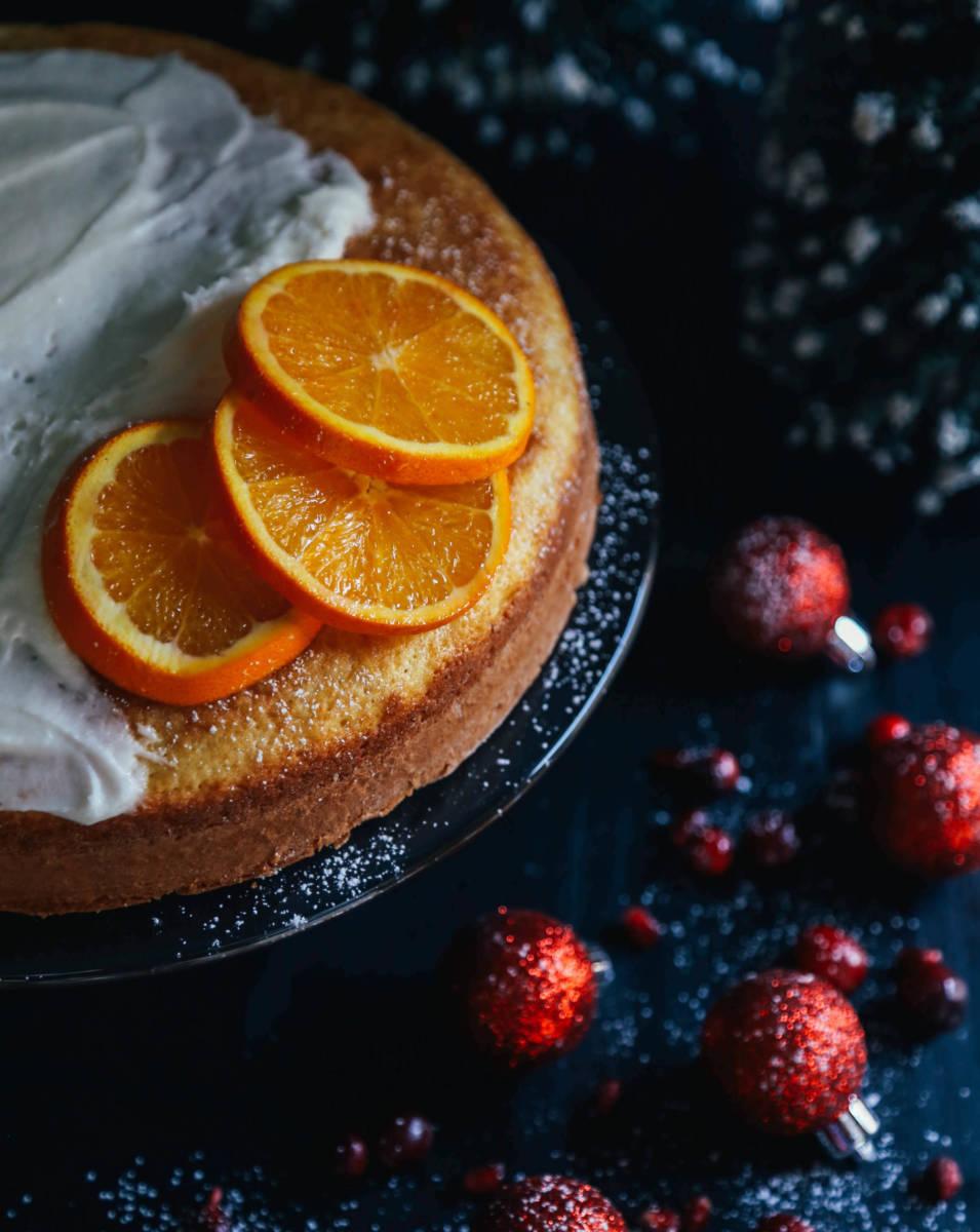 Pomegranate Orange Cake with Rum Frosting