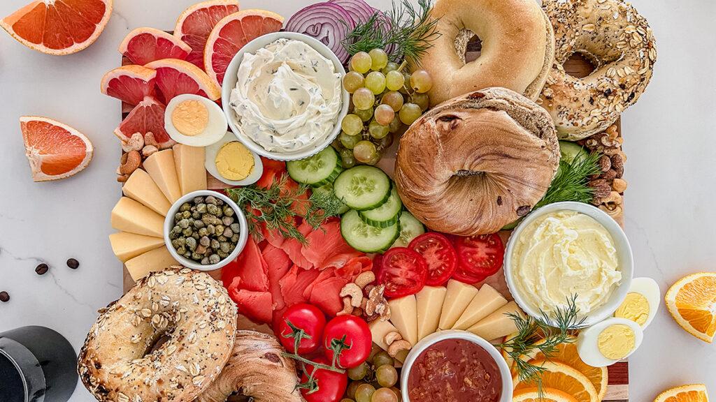 Breakfast meat with a bagel board.