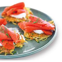 Smoked salmon. A lox latke offers a delightful mix of savory, salty, crunch goodness.