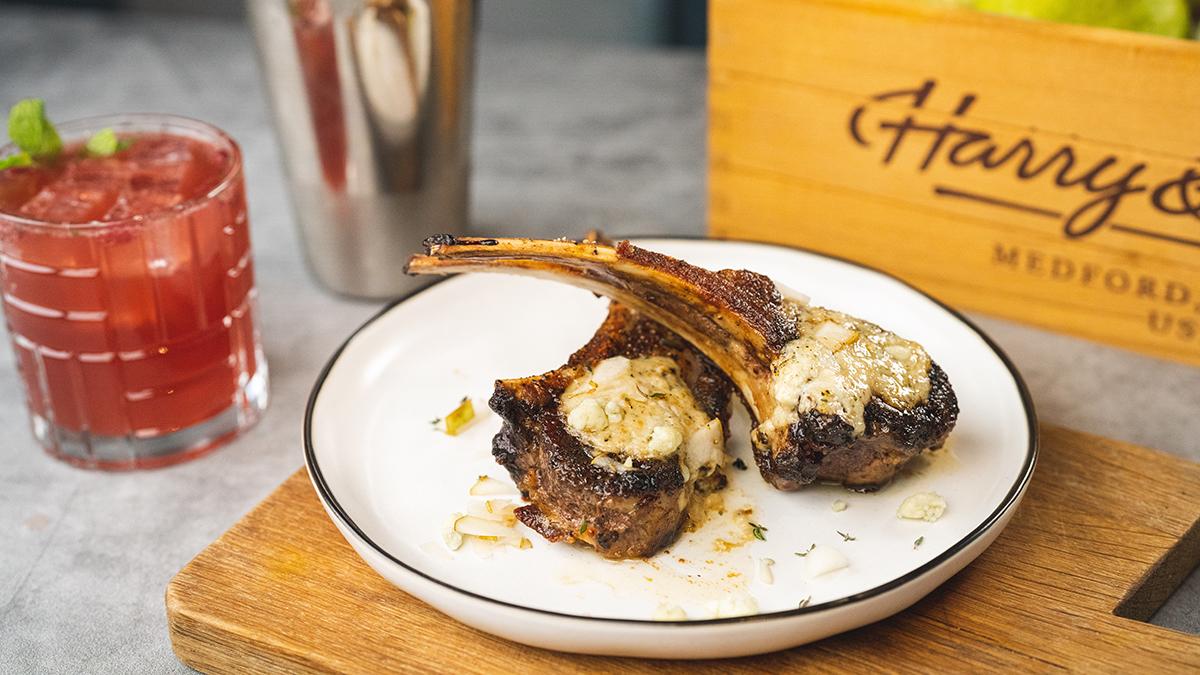 Pear & Gorgonzola Lamb Chops with a Pomegranate Vodka Smash