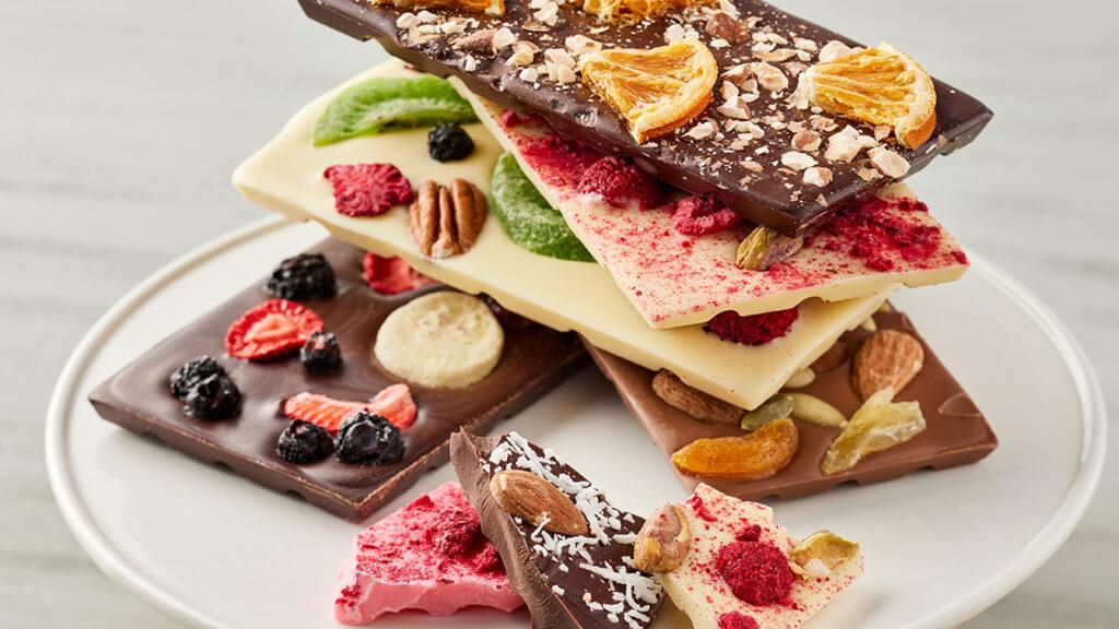 Belgian chocolate bars with fruit.