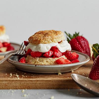 Strawberry shortcake on a plate.